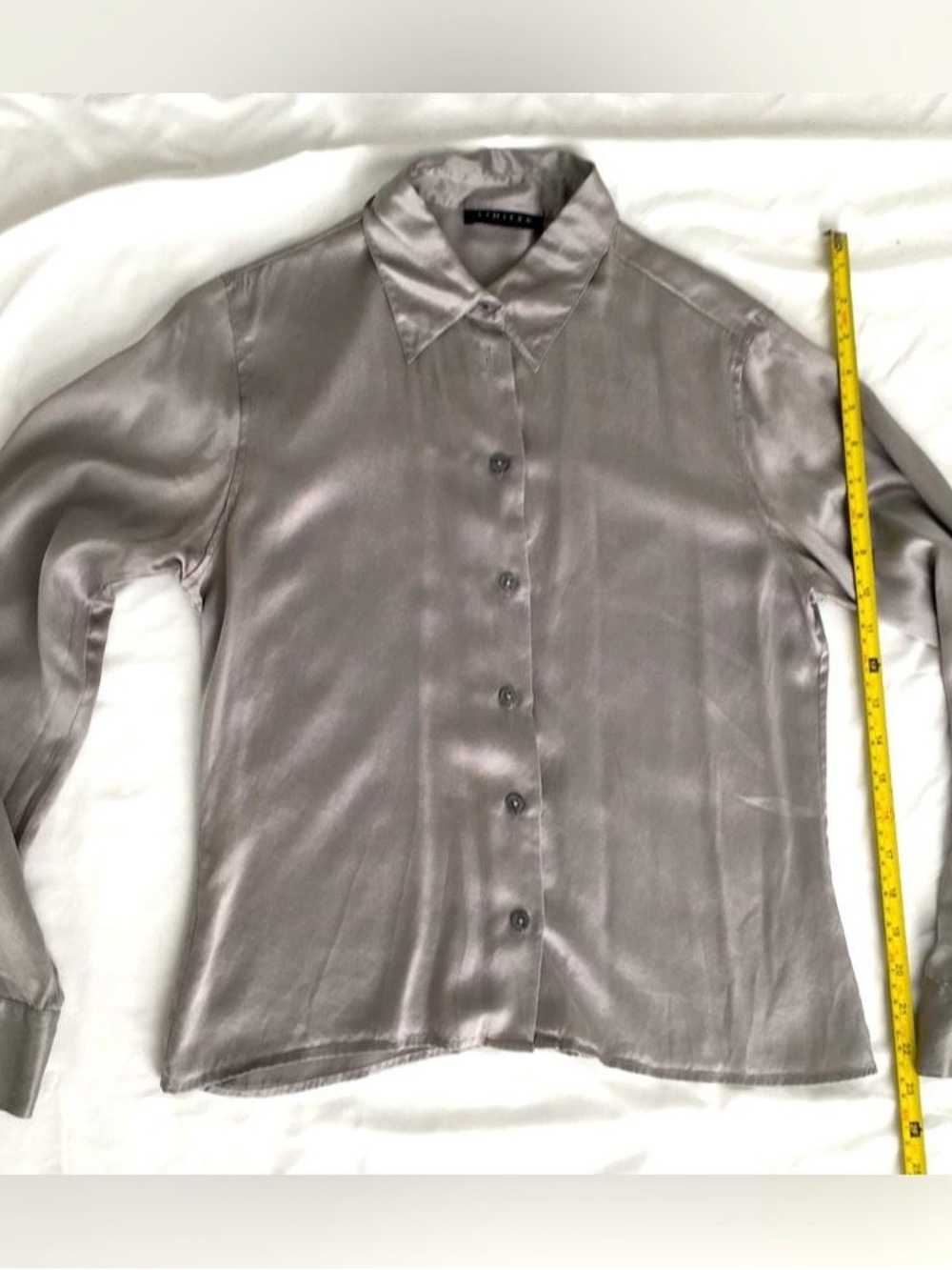The Limited Satin Button-Down Blouse - Taupe Gray